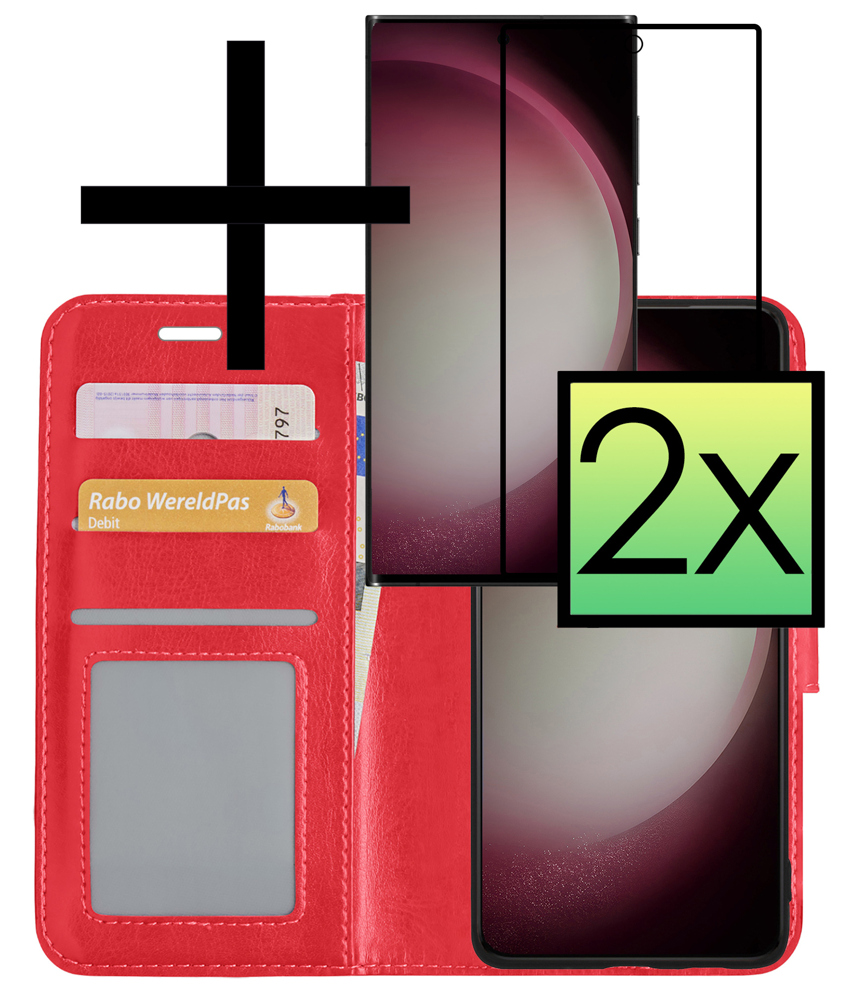 NoXx Hoes Geschikt voor Samsung S23 Ultra Hoesje Book Case Hoes Flip Cover Wallet Bookcase Met 2x Screenprotector - Rood