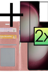 NoXx Hoes Geschikt voor Samsung S23 Ultra Hoesje Book Case Hoes Flip Cover Wallet Bookcase Met 2x Screenprotector - Rosé goud