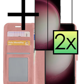 NoXx Samsung Galaxy S23 Ultra Hoesje Bookcase Rose Goud Met 2x Screenprotector