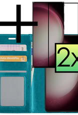 NoXx Hoes Geschikt voor Samsung S23 Ultra Hoesje Book Case Hoes Flip Cover Wallet Bookcase Met 2x Screenprotector - Turquoise