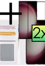 NoXx Hoes Geschikt voor Samsung S23 Ultra Hoesje Book Case Hoes Flip Cover Wallet Bookcase Met 2x Screenprotector - Wit
