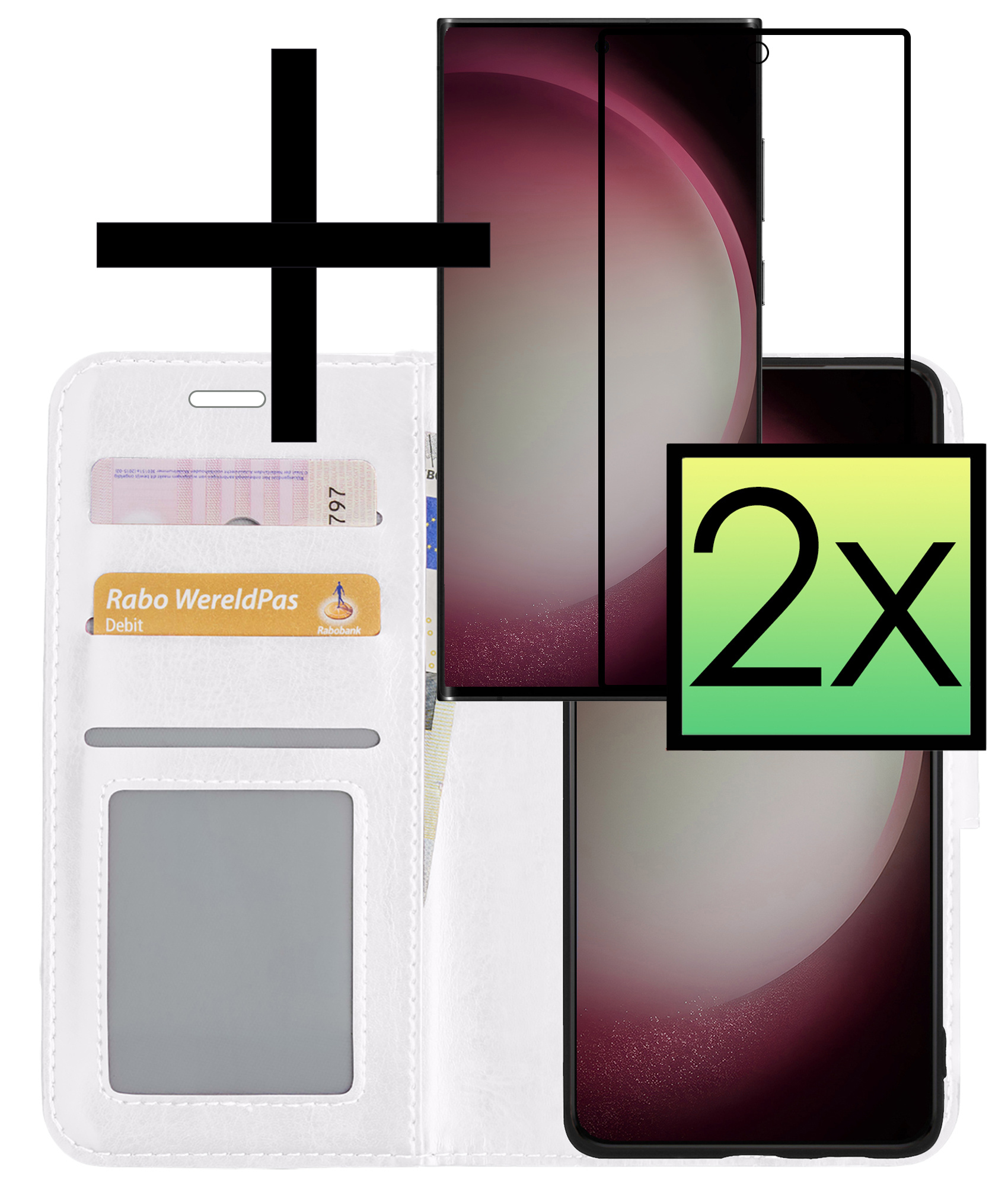 NoXx Hoes Geschikt voor Samsung S23 Ultra Hoesje Book Case Hoes Flip Cover Wallet Bookcase Met 2x Screenprotector - Wit