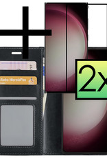 NoXx Hoes Geschikt voor Samsung S23 Ultra Hoesje Book Case Hoes Flip Cover Wallet Bookcase Met 2x Screenprotector - Zwart