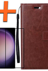 Nomfy Hoesje Geschikt voor Samsung S23 Ultra Hoes Bookcase Flipcase Book Cover Met Screenprotector - Hoes Geschikt voor Samsung Galaxy S23 Ultra Hoesje Book Case - Bruin