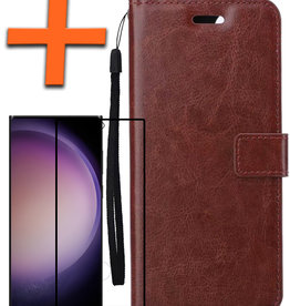 Nomfy Samsung Galaxy S23 Ultra Hoesje Bookcase Bruin Met Screenprotector