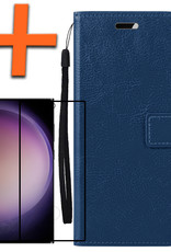 Nomfy Hoesje Geschikt voor Samsung S23 Ultra Hoes Bookcase Flipcase Book Cover Met Screenprotector - Hoes Geschikt voor Samsung Galaxy S23 Ultra Hoesje Book Case - Donkerblauw