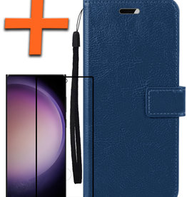 Nomfy Samsung Galaxy S23 Ultra Hoesje Bookcase Donkerblauw Met Screenprotector