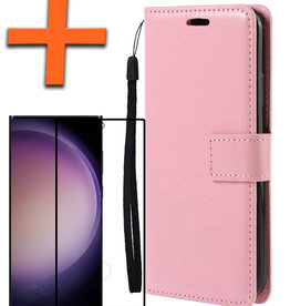 Nomfy Nomfy Samsung Galaxy S23 Ultra Hoesje Bookcase Lichtroze Met Screenprotector