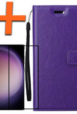 Nomfy Hoesje Geschikt voor Samsung S23 Ultra Hoes Bookcase Flipcase Book Cover Met Screenprotector - Hoes Geschikt voor Samsung Galaxy S23 Ultra Hoesje Book Case - Paars