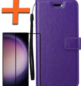 Nomfy Nomfy Samsung Galaxy S23 Ultra Hoesje Bookcase Paars Met Screenprotector