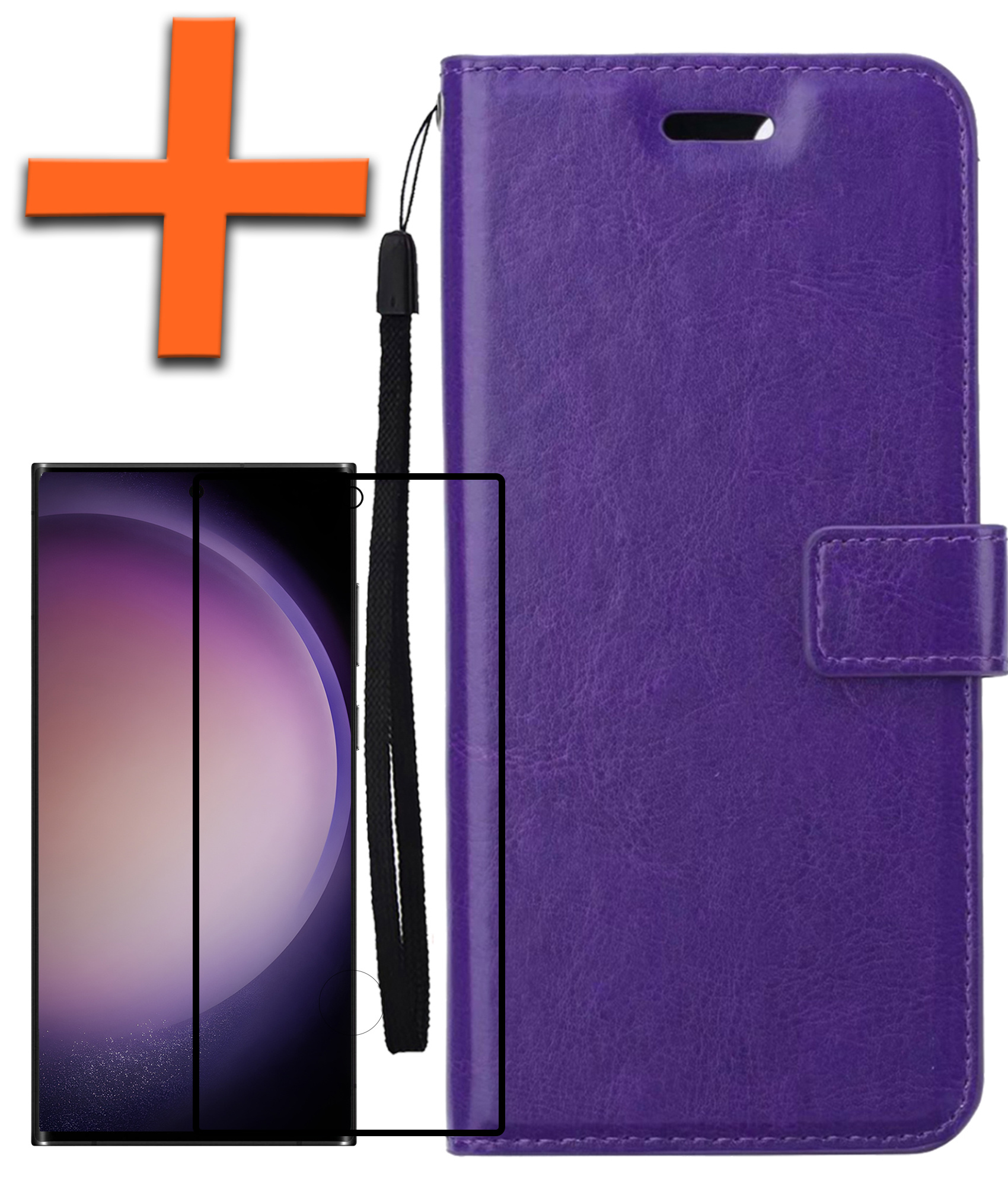 Nomfy Hoesje Geschikt voor Samsung S23 Ultra Hoes Bookcase Flipcase Book Cover Met Screenprotector - Hoes Geschikt voor Samsung Galaxy S23 Ultra Hoesje Book Case - Paars