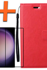 Nomfy Hoesje Geschikt voor Samsung S23 Ultra Hoes Bookcase Flipcase Book Cover Met Screenprotector - Hoes Geschikt voor Samsung Galaxy S23 Ultra Hoesje Book Case - Rood