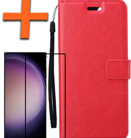 Nomfy Nomfy Samsung Galaxy S23 Ultra Hoesje Bookcase Rood Met Screenprotector