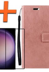 Nomfy Hoesje Geschikt voor Samsung S23 Ultra Hoes Bookcase Flipcase Book Cover Met Screenprotector - Hoes Geschikt voor Samsung Galaxy S23 Ultra Hoesje Book Case - Rosé goud