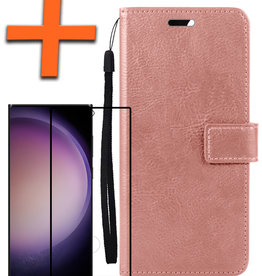 Nomfy Nomfy Samsung Galaxy S23 Ultra Hoesje Bookcase Rose Goud Met Screenprotector