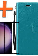 Nomfy Hoesje Geschikt voor Samsung S23 Ultra Hoes Bookcase Flipcase Book Cover Met Screenprotector - Hoes Geschikt voor Samsung Galaxy S23 Ultra Hoesje Book Case - Turquoise
