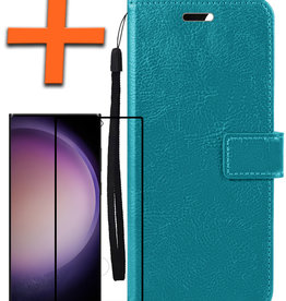 Nomfy Samsung Galaxy S23 Ultra Hoesje Bookcase Turquoise Met Screenprotector