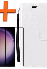 Nomfy Hoesje Geschikt voor Samsung S23 Ultra Hoes Bookcase Flipcase Book Cover Met Screenprotector - Hoes Geschikt voor Samsung Galaxy S23 Ultra Hoesje Book Case - Wit