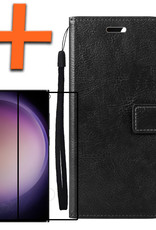 Nomfy Hoesje Geschikt voor Samsung S23 Ultra Hoes Bookcase Flipcase Book Cover Met Screenprotector - Hoes Geschikt voor Samsung Galaxy S23 Ultra Hoesje Book Case - Zwart