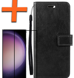 Nomfy Nomfy Samsung Galaxy S23 Ultra Hoesje Bookcase Zwart Met Screenprotector