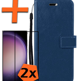 Nomfy Samsung Galaxy S23 Ultra Hoesje Bookcase Donkerblauw Met 2x Screenprotector