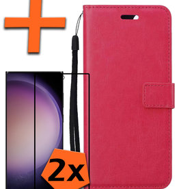 Nomfy Nomfy Samsung Galaxy S23 Ultra Hoesje Bookcase Donkerroze Met 2x Screenprotector