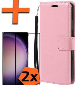 Nomfy Nomfy Samsung Galaxy S23 Ultra Hoesje Bookcase Lichtroze Met 2x Screenprotector