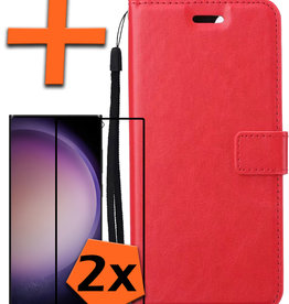 Nomfy Nomfy Samsung Galaxy S23 Ultra Hoesje Bookcase Rood Met 2x Screenprotector