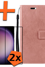 Nomfy Hoesje Geschikt voor Samsung S23 Ultra Hoes Bookcase Flipcase Book Cover Met 2x Screenprotector - Hoes Geschikt voor Samsung Galaxy S23 Ultra Hoesje Book Case - Rosé goud