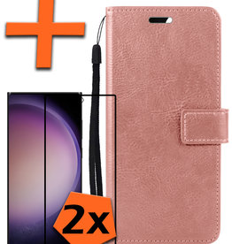 Nomfy Nomfy Samsung Galaxy S23 Ultra Hoesje Bookcase Rose Goud Met 2x Screenprotector