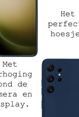 BASEY. Hoes Geschikt voor Samsung S23 Ultra Hoesje Siliconen Back Cover Case Met Screenprotector - Hoesje Geschikt voor Samsung Galaxy S23 Ultra Hoes Cover Hoesje - Donkerblauw