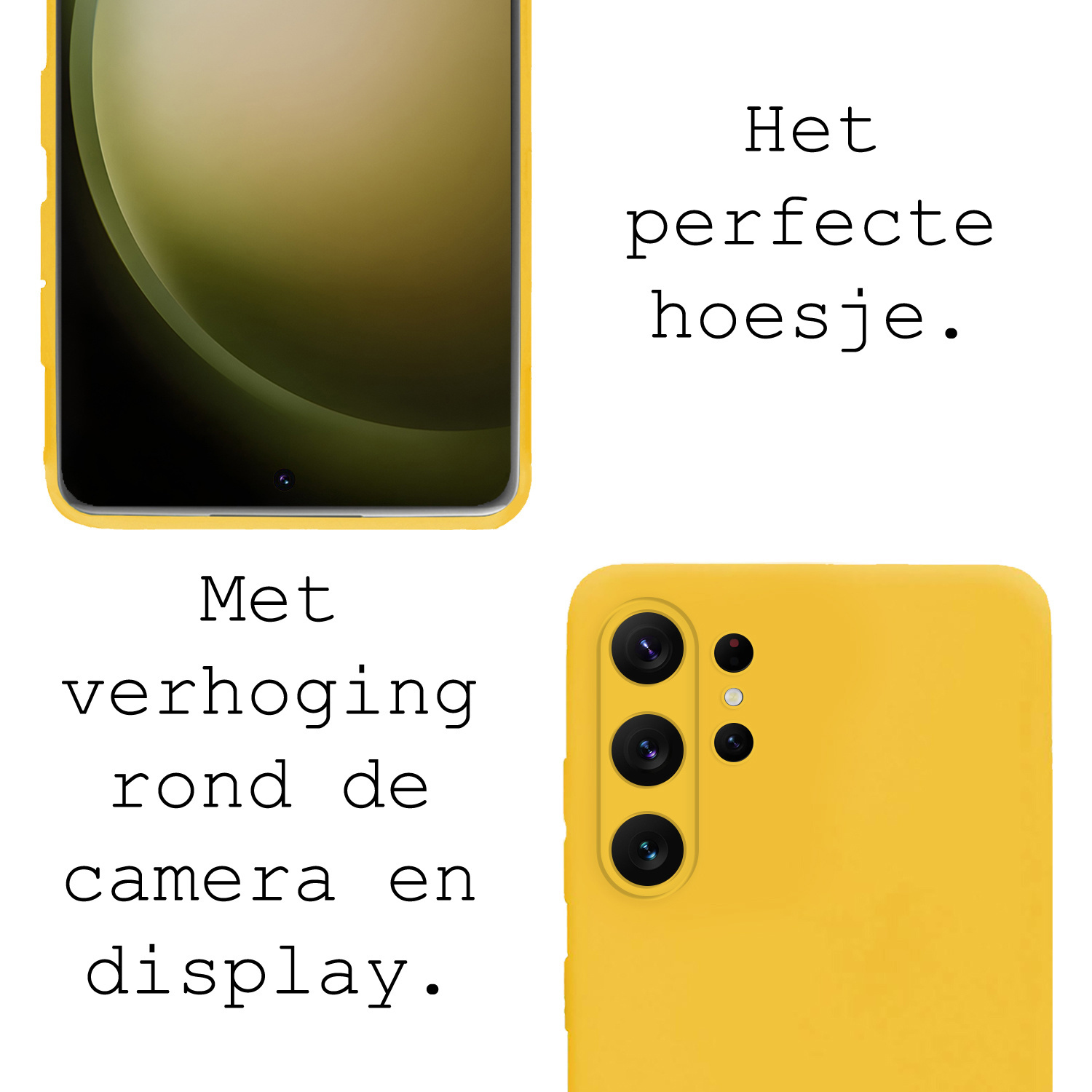 BASEY. Hoes Geschikt voor Samsung S23 Ultra Hoesje Siliconen Back Cover Case Met Screenprotector - Hoesje Geschikt voor Samsung Galaxy S23 Ultra Hoes Cover Hoesje - Geel