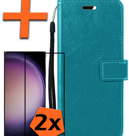 Nomfy Samsung Galaxy S23 Ultra Hoesje Bookcase Turquoise Met 2x Screenprotector