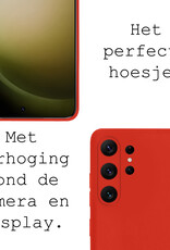 BASEY. Hoes Geschikt voor Samsung S23 Ultra Hoesje Siliconen Back Cover Case Met Screenprotector - Hoesje Geschikt voor Samsung Galaxy S23 Ultra Hoes Cover Hoesje - Rood