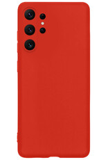 BASEY. Hoes Geschikt voor Samsung S23 Ultra Hoesje Siliconen Back Cover Case Met Screenprotector - Hoesje Geschikt voor Samsung Galaxy S23 Ultra Hoes Cover Hoesje - Rood