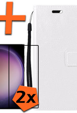 Nomfy Hoesje Geschikt voor Samsung S23 Ultra Hoes Bookcase Flipcase Book Cover Met 2x Screenprotector - Hoes Geschikt voor Samsung Galaxy S23 Ultra Hoesje Book Case - Wit