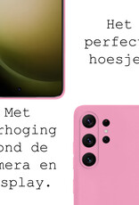 BASEY. Hoes Geschikt voor Samsung S23 Ultra Hoesje Siliconen Back Cover Case Met Screenprotector - Hoesje Geschikt voor Samsung Galaxy S23 Ultra Hoes Cover Hoesje - Lichtroze