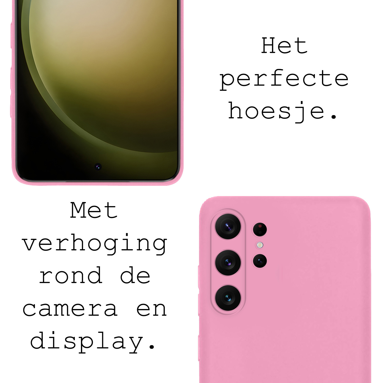 BASEY. Hoes Geschikt voor Samsung S23 Ultra Hoesje Siliconen Back Cover Case Met Screenprotector - Hoesje Geschikt voor Samsung Galaxy S23 Ultra Hoes Cover Hoesje - Lichtroze