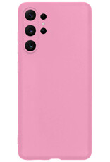 BASEY. Hoes Geschikt voor Samsung S23 Ultra Hoesje Siliconen Back Cover Case Met Screenprotector - Hoesje Geschikt voor Samsung Galaxy S23 Ultra Hoes Cover Hoesje - Lichtroze