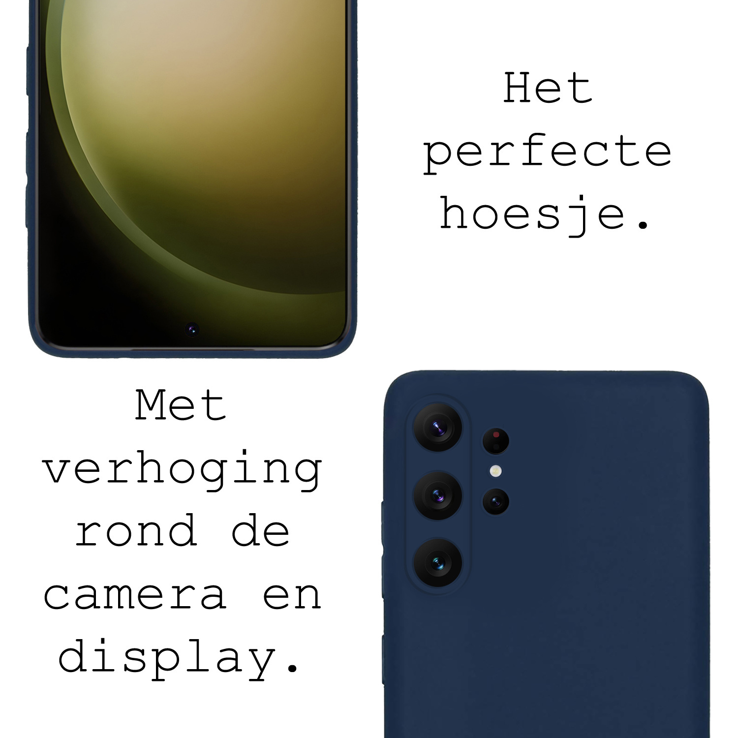 BASEY. Hoes Geschikt voor Samsung S23 Ultra Hoesje Siliconen Back Cover Case Met 2x Screenprotector - Hoesje Geschikt voor Samsung Galaxy S23 Ultra Hoes Cover Hoesje - Donkerblauw