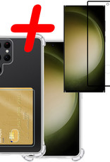 Samsung Galaxy S23 Ultra Hoesje Shock Proof Case Met Pasjeshouder Met Screenprotector - Samsung S23 Ultra Case Pashouder Shock Hoes - Transparant