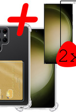 Samsung Galaxy S23 Ultra Hoesje Shock Proof Case Met Pasjeshouder 2x Met Screenprotector - Samsung S23 Ultra Case Pashouder Shock Hoes - Transparant