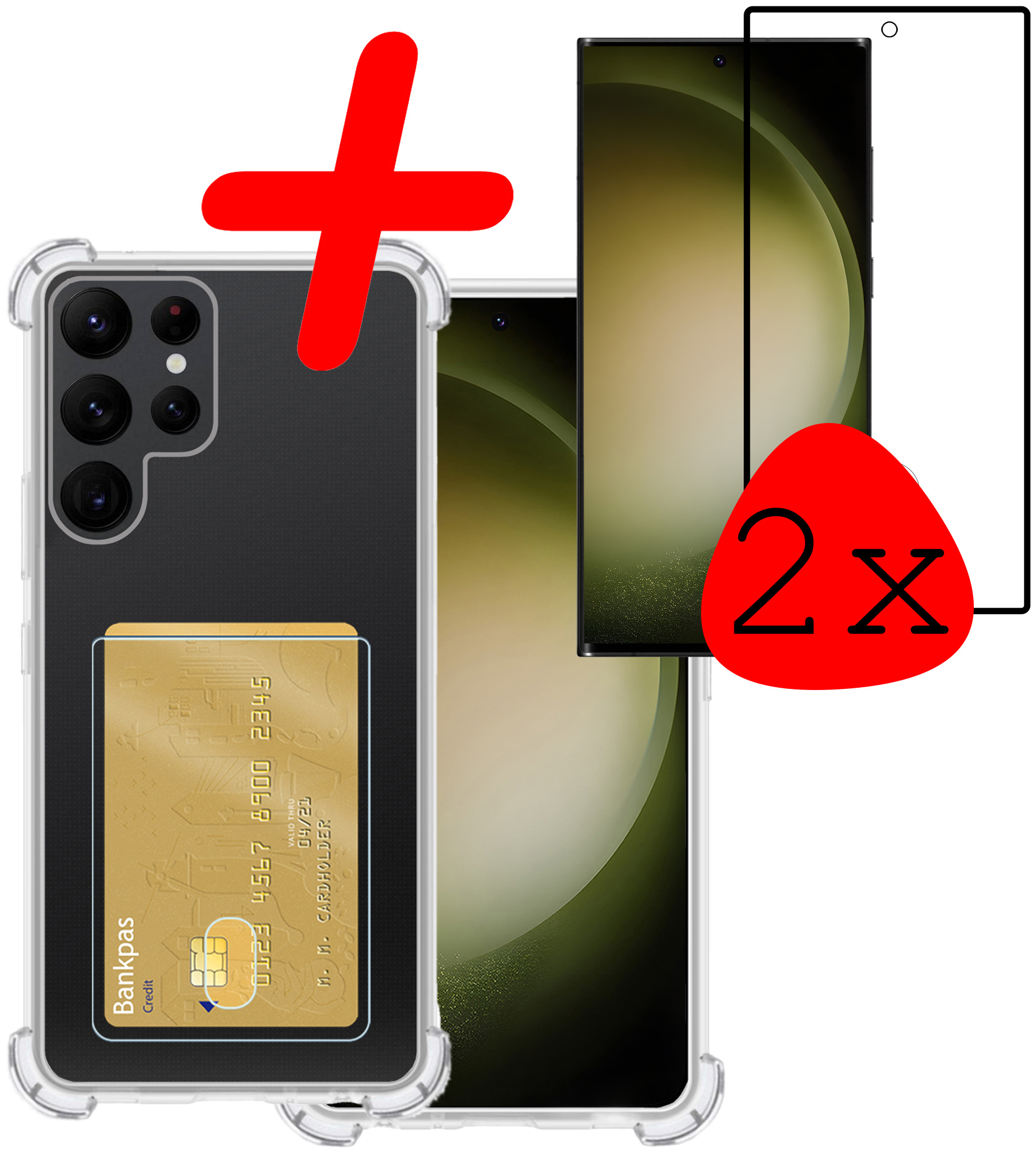 BASEY. Hoes Geschikt voor Samsung S23 Ultra Hoesje Shock Proof Case Hoes Met 2x Screenprotector - Hoesje Geschikt voor Samsung Galaxy S23 Ultra Hoes Cover Shockproof - Transparant