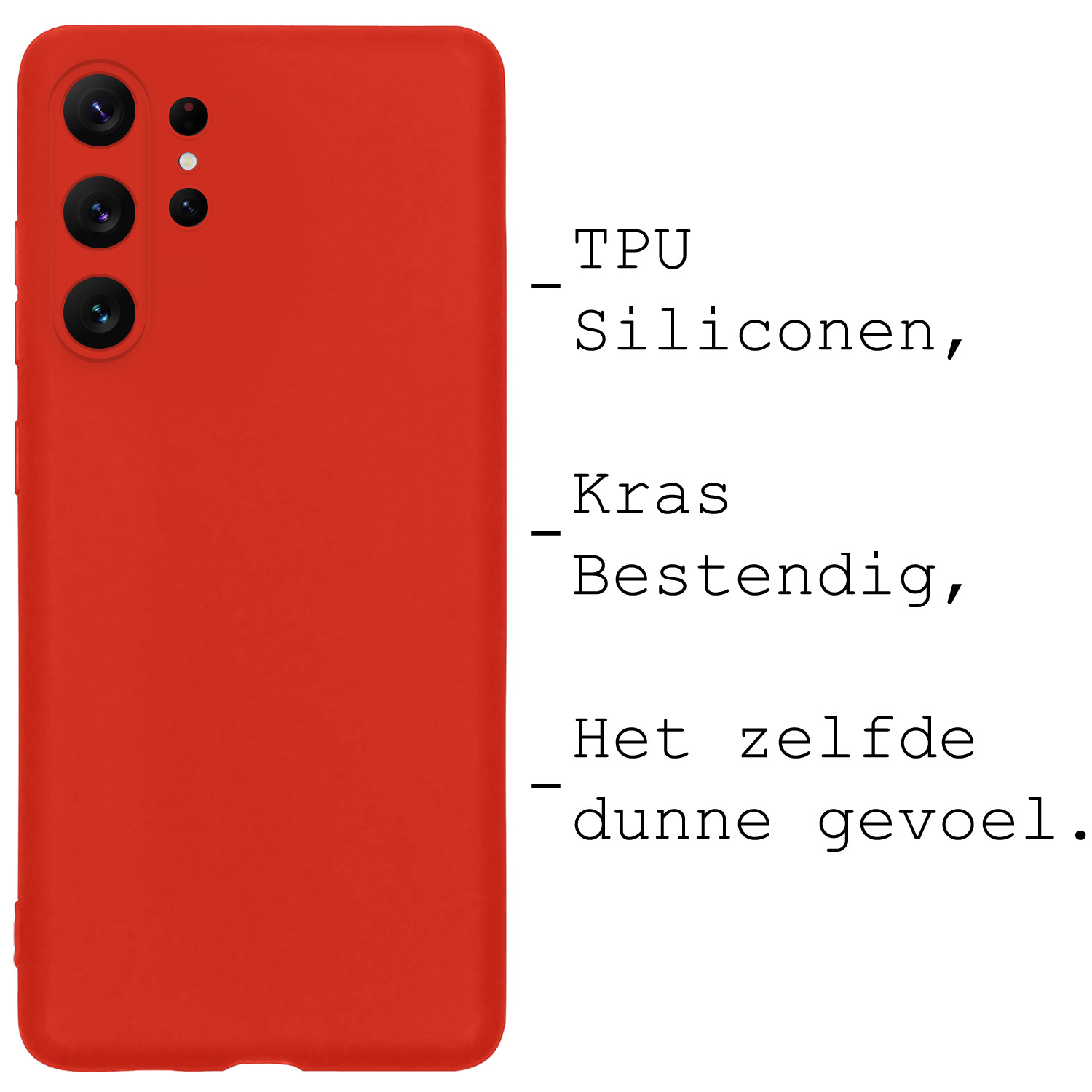 BASEY. Hoes Geschikt voor Samsung S23 Ultra Hoesje Siliconen Back Cover Case Met 2x Screenprotector - Hoesje Geschikt voor Samsung Galaxy S23 Ultra Hoes Cover Hoesje - Rood
