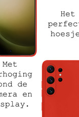 BASEY. Hoes Geschikt voor Samsung S23 Ultra Hoesje Siliconen Back Cover Case Met 2x Screenprotector - Hoesje Geschikt voor Samsung Galaxy S23 Ultra Hoes Cover Hoesje - Rood