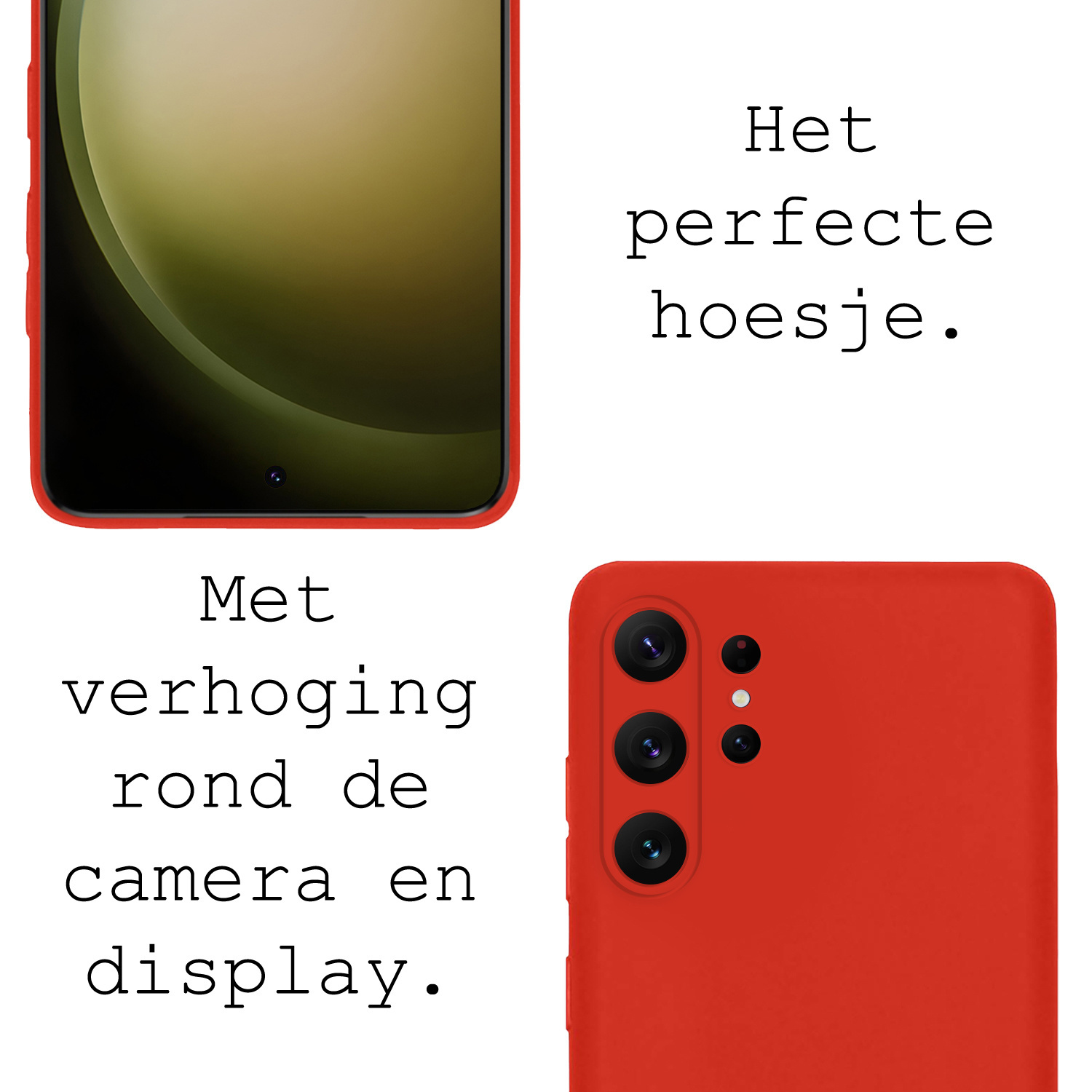 BASEY. Hoes Geschikt voor Samsung S23 Ultra Hoesje Siliconen Back Cover Case Met 2x Screenprotector - Hoesje Geschikt voor Samsung Galaxy S23 Ultra Hoes Cover Hoesje - Rood