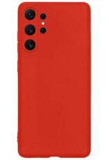 BASEY. Hoes Geschikt voor Samsung S23 Ultra Hoesje Siliconen Back Cover Case Met 2x Screenprotector - Hoesje Geschikt voor Samsung Galaxy S23 Ultra Hoes Cover Hoesje - Rood