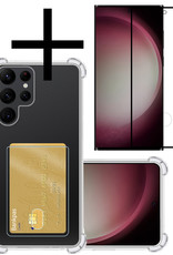 Samsung Galaxy S23 Ultra Hoesje Transparant Cover Shock Proof Case Hoes Met Kaarthouder Pasjeshouder Met Screenprotector