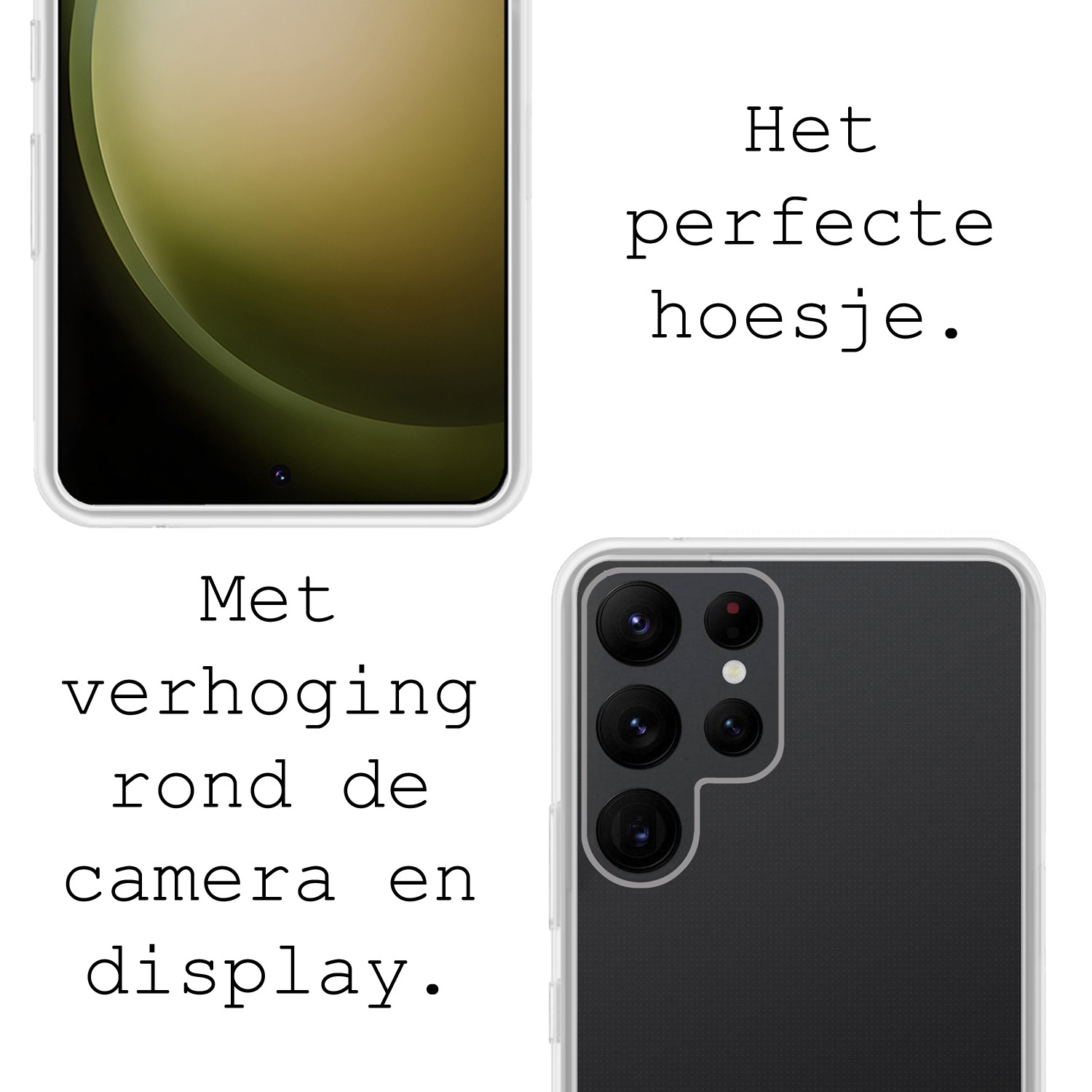 BASEY. Hoes Geschikt voor Samsung S23 Ultra Hoesje Siliconen Back Cover Case Met 2x Screenprotector - Hoesje Geschikt voor Samsung Galaxy S23 Ultra Hoes Cover Hoesje - Transparant