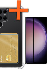 Nomfy Hoesje Geschikt voor Samsung S23 Ultra Hoesje Pasjeshouder Shockproof Pas Houder Met Screenprotector - Hoesje Geschikt voor Samsung Galaxy S23 Ultra Hoes Met Kaarthouder - Transparant